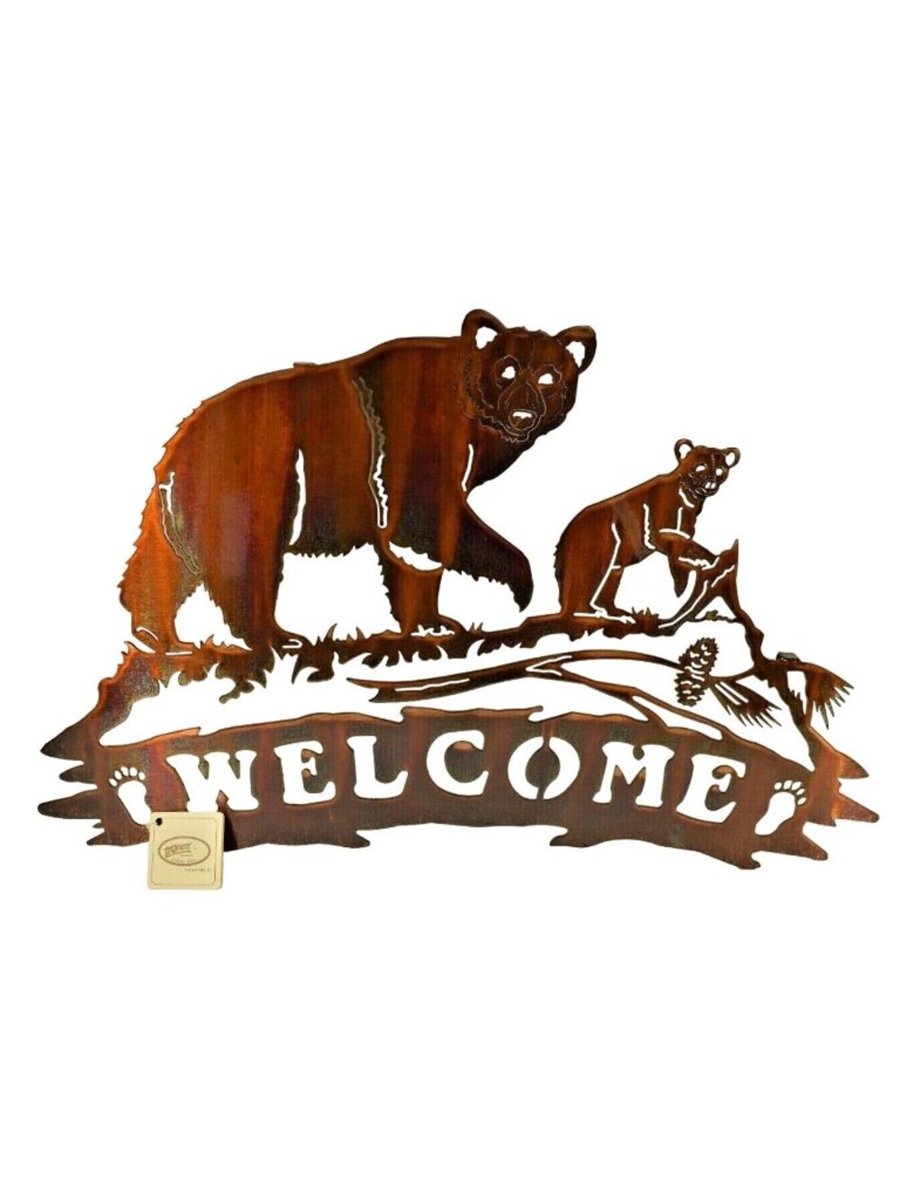 Bear Welcome Sign 20 inch Laser Cut Metal Decorative Hanging Wall Art Rustic